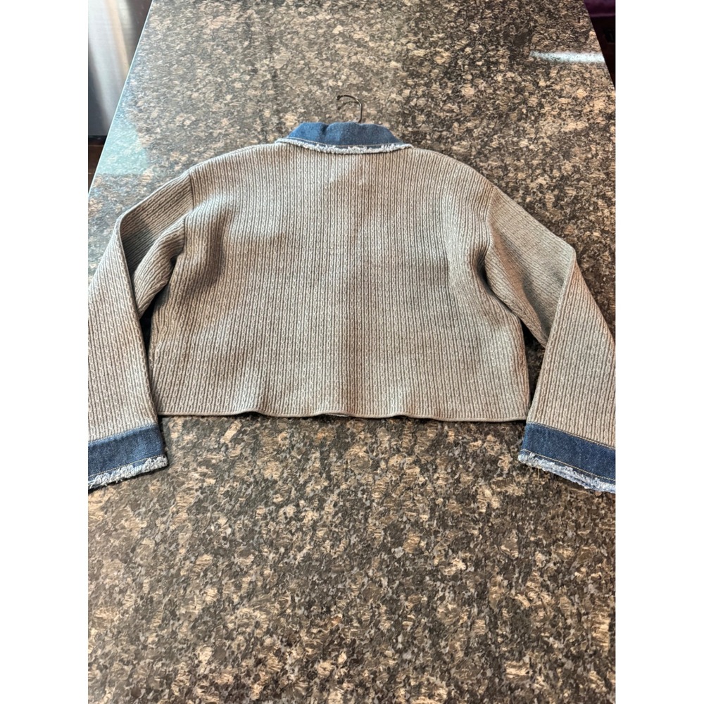 Sandro H24JOHN Mixed Media Denim Cable Knit Cardigan Jacket Grey Blue Size 0 NEW - Picture 8 of 8